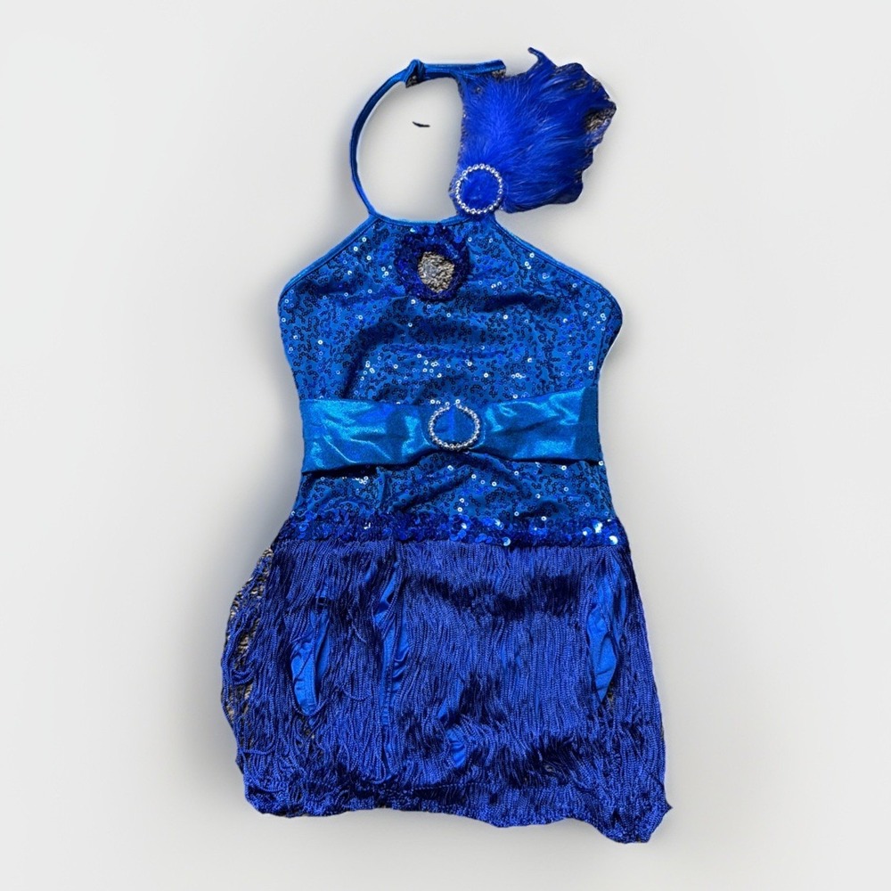 Girls Figure Ice Skating Competition‎ Dress Size 6-7 Blue Dazzle Fringe
